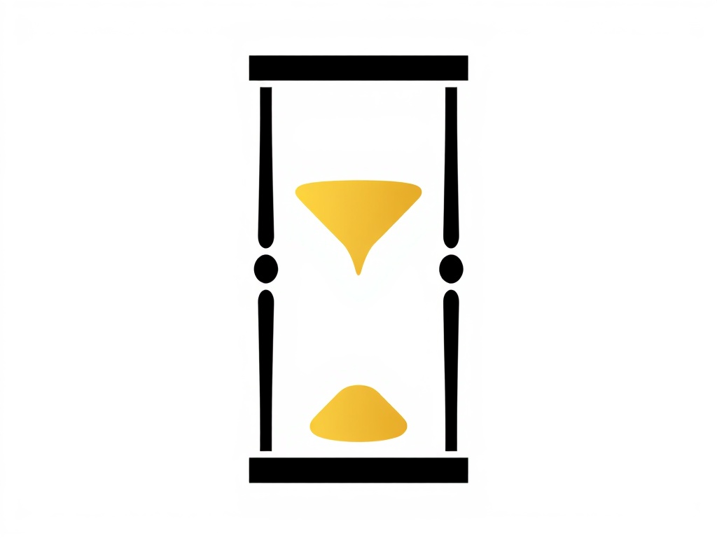 A minimalist geometric logo mark: a stylized hourglass made of clean lines, with golden ratio proportions. Black and gold color scheme, isolated on white. Vector-like clarity, but photorealistic render, 8k.